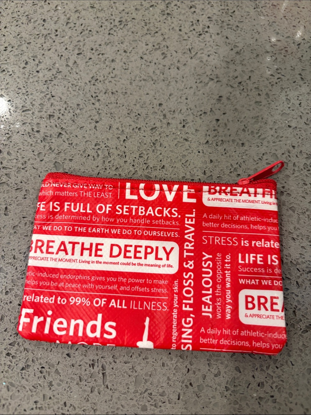 Lululemon Red Text-Print Zip Cosmetic Pouch